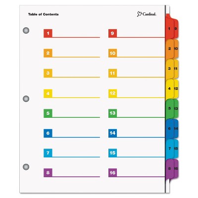 Cardinal OneStep Printable Table of Contents/Dividers 16-Tab 11 x 8 1/2 Multicolor 60950