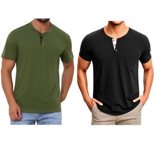 INSPIRE CHIC Men's Summer Short Sleeve Button Basic Henley T-Shirts 2 Packs - 1 of 4