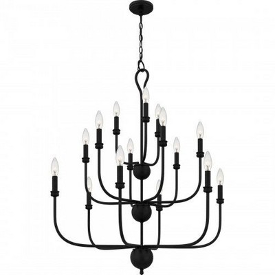 Matte Black 32" Crystal Candle Chandelier