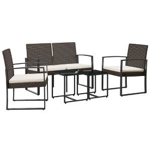 vidaXL 5-Piece Rattan-Styled Patio Dining Set with Cushions - Durable Polypropylene and Steel, with Comfortable Cushions, Brown & Anthracite - 1 of 4