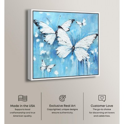 Textured Blue Butterflies Canvas Print with White Frame, 13" x 13"