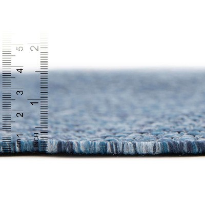 Navy Blue Square Synthetic Outdoor Flatweave Rug