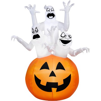 Gemmy Airblown Inflatable Three Ghosts in Pumpkin Scene OPP, 6 ft Tall, Multicolored
