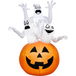 Gemmy Airblown Inflatable Three Ghosts in Pumpkin Scene OPP, 6 ft Tall, Multicolored - 1 of 2