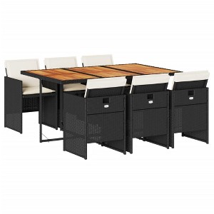 vidaXL Patio Dining Set - 7 Piece Outdoor Furniture with Cushions - Black Poly Rattan and Acacia Wood Table - 1 of 4