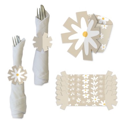 Big Dot of Happiness Tan Daisy Flowers - Floral Party Paper Napkin Holder - Napkin Rings - Set of 24