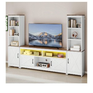 Farmhouse TV Stand for 65 inch TV, LED Entertainment Center with Storage & Power Outlets, TV Cabinet with Bookshelves for Living Room - 1 of 4