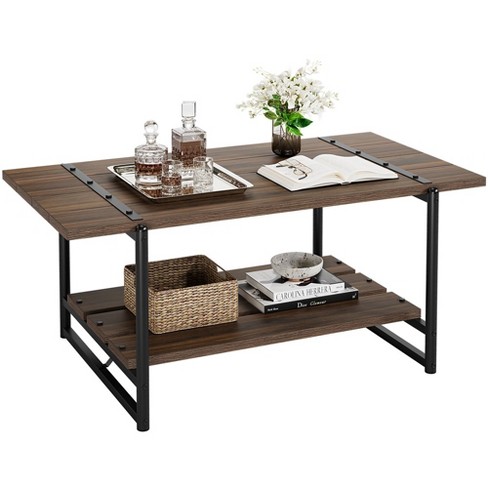 Whizmax 2-tier Farmhouse 41'' Large Gray Wood Coffee Table With Storage ...