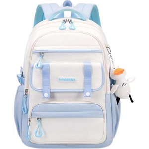 ACOINEL Cute Aesthetic Laptop Backpack for Women & Girls, Kawaii Preppy  School Bookbag, Large Capacity Travel Daypack,Blue/White