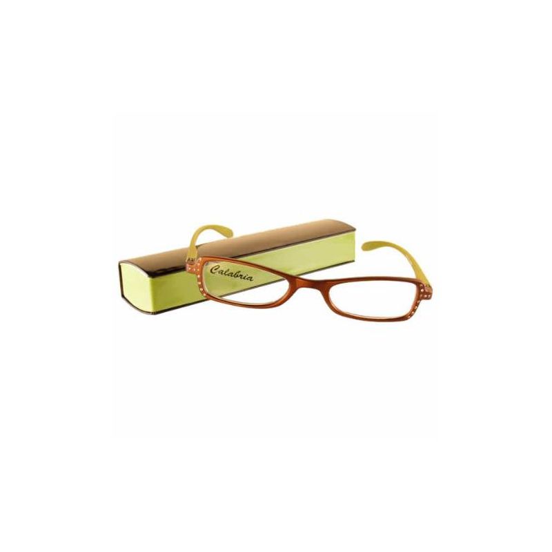Calabria 837 Metallic Reading Glasses|Womens|Hard Case|Crystal Accents|Vibrant|Spring Hinged|18 Power Options|Mahogany Bronze/Golden Yellow|+1.50, 1 of 8