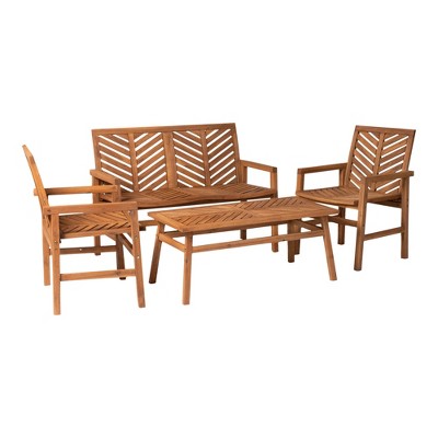 4pc Slatted Chevron Acacia Wood Patio Chat Set - Saracina Home