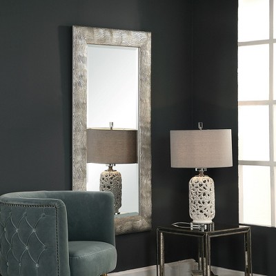 Contemporary Maeona Rectangular Wood Mirror in Metallic Silver