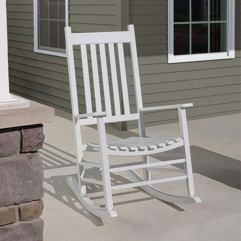 Knollwood Mission Style Timeless Classic High Back 300 Pound Weight Capacity Kiln-dried Hardwood Outdoor Patio Rocking Chair, White, 4 of 7