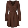 Women's Wrap V Neck Swing Long Sleeve Mini Dress Elastic Waist Fit Flare Dress - 2 of 4
