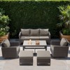 POCASSY 6 Pieces Patio Furniture Set, Steel Frame Brown Wicker Outdoor Furniture with 3-Seater Sofa Swivel Patio Chair Coffee Table and Ottoman - 2 of 4