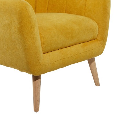Yellow Velvet Barrel Accent Chair with Wood Legs