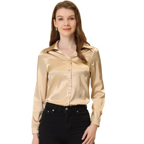 Allegra K Women's Elegant Satin Shirt Long Sleeve Office Work