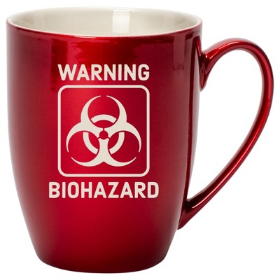 100 North Cardinal Red Metallic Finish, 10 Ounce, Comfortably Fits Your Hands, New Bone China Coffee Tea Cup Mug, Warning Biohazard