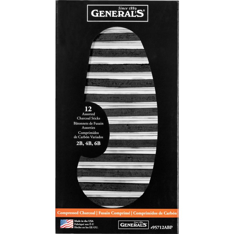 Generals Pencil Compressed Charcoal Assortment, Black, Set of 12, 1 of 3