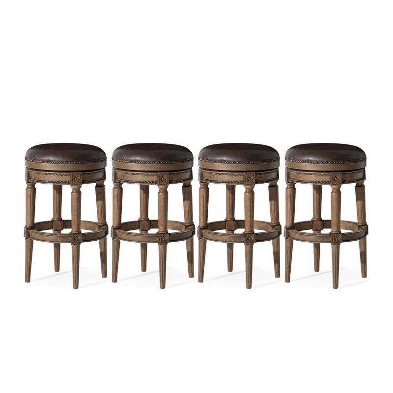 Maven Lane Pullman Upholstered Backless Swivel Kitchen Stool with Vegan Leather Cushion Seat, Set of 4, 1 of 9