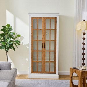 CAVINAS Pantry Cabinet,Tall Storage Cabinet with Glass Door,Lattice Window,2 Adjustable/2 Fixed Shelves,Cabinet for Living Room,Kitchen,Office - 1 of 4