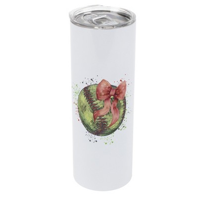 Elanze Designs 20 Ounce Stainless Steel On the Go Travel Tumbler With Push Top Lid, Softball With Pink Bow