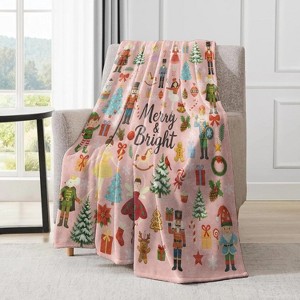 Nutcracker Christmas Decorative Throw Blanket,Ballet Fairy Mouse King Tree Print Decoration,Flannel Winter Pink Blankets. - 1 of 4