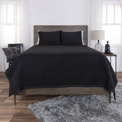 Rizzy Home 3pc King Parker Collection Geometric Quilt Set Black