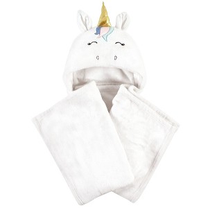 Hudson Baby Infant Girl and Toddler Hooded Animal Face Plush Blanket, Multicolor Unicorn, One Size - 1 of 2