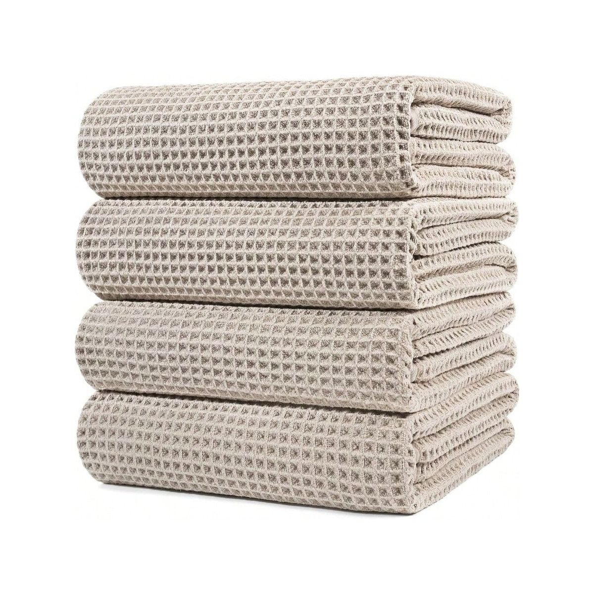 Microfiber Oversize Quick Dry Lint Free Bath Towel, 60x30in, 4 Pack Waffle Weave Beige Standard