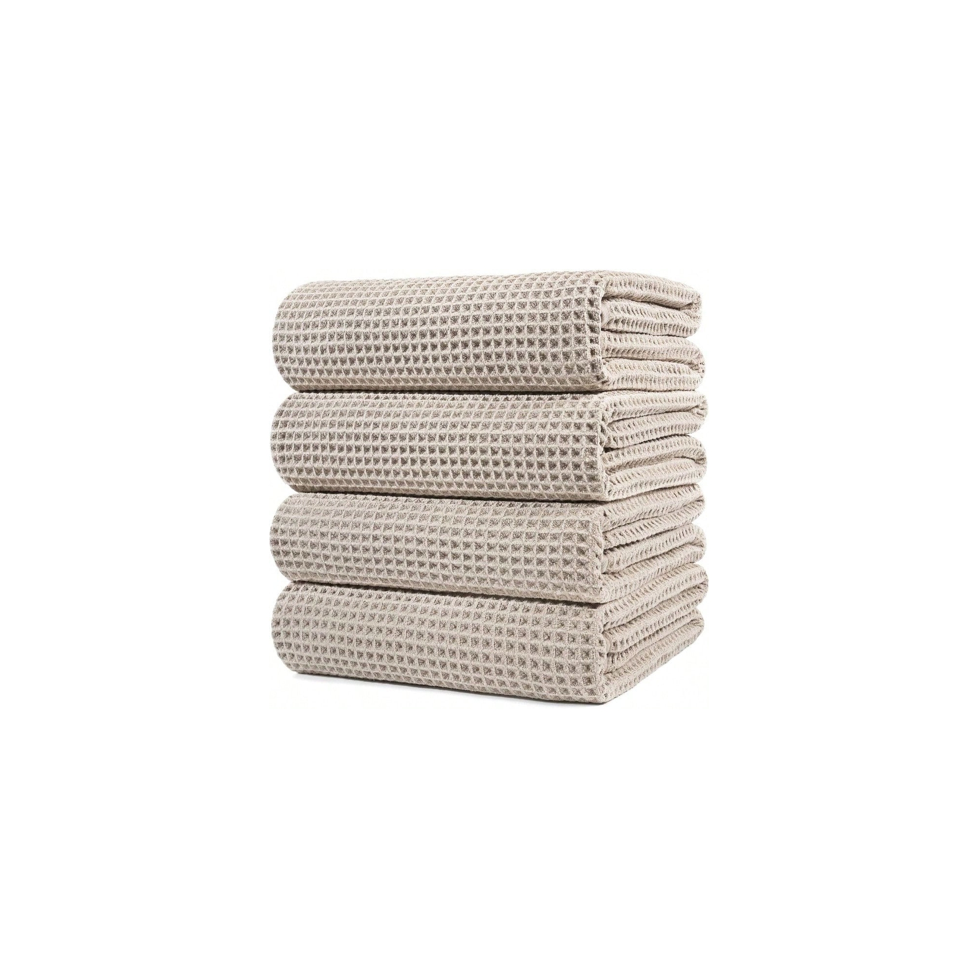 Microfiber Oversize Quick Dry Lint Free Bath Towel, 60x30in, 4 Pack Waffle Weave Beige Standard