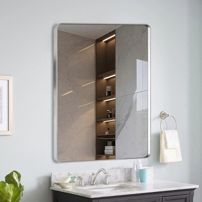 GlasFlength Decorative Wall Mirrors Rectangular Accent Mirror Wall Mirror Polished Mirror Decorative Mirror for Living Room, Silver, 20"*30"*30"
