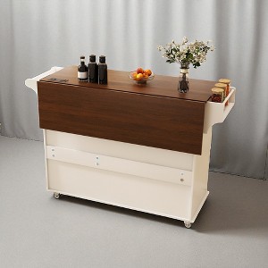 53" Kitchen Island Cart with Foldable Drop Leaf Tabletop, Mobile Rolling Breakfast Bar with Drawers, Cabinets, Adjustable Shelves for Kitchen Dining - 1 of 4