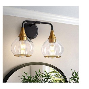KAISITE 2 - Light Black and Gold Dimmable Bathroom Vanity Light with Globe Glass Shade - 1 of 4