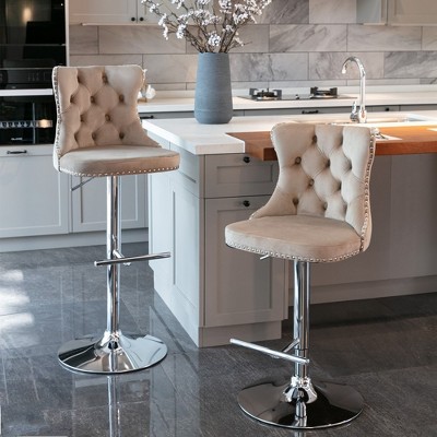 18.1"Set of 2 Swivel Velvet Barstools Adjusatble Seat,khaki