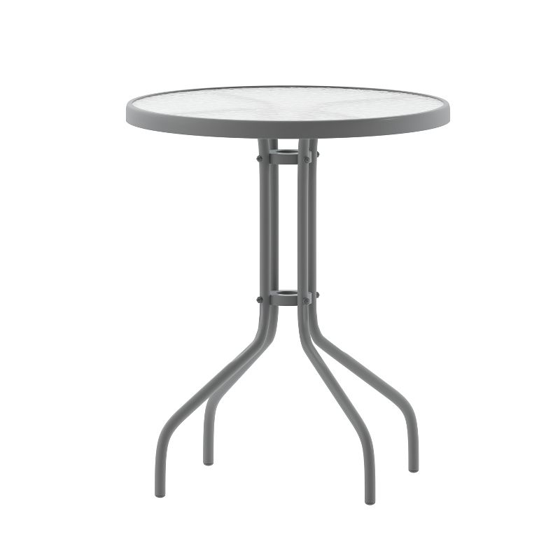 Flash Furniture Lila 23.75'' Round Glass Metal Table with 2 Metal Aluminum Slat Stack Chairs, 4 of 13