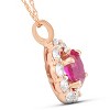 Pompeii3 1 3/4ct Pink Sapphire & Genuine Diamond Halo Pendant 14K Rose Gold - 2 of 3