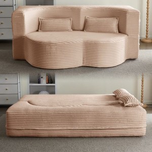 Kumasinova Modern Teddy Fabric Foam-Filled Floor Sofa with 2 Pillows, Convertible Sleeper Sofa Bed, 15" Full Size Folding Mattress for Living Room - 1 of 4