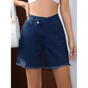 Women's High Waist Jeans - Raw Hem Raw Edge Denim Pants - 1 of 4