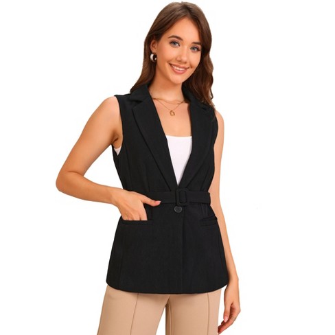 Allegra K Women's Fashion Button Up Belt V Neck Sleeveless Suit Vest - image 1 of 4