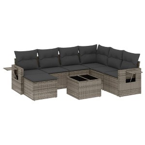 vidaXL 8 Piece Patio Sofa Set with Cushions Gray Poly Rattan - Gray Without Table - 1 of 4