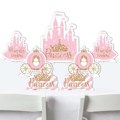 Big Dot of Happiness Little Princess Crown - Pink Princess Baby Shower or Birthday Party Centerpiece Table Decorations - Tabletop Standups - 7 Pieces