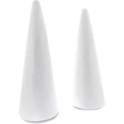 2 Pack Foam Cones 5.25" x 14.5" Styrofoam Cones  for Art and DIY Crafts Projects, White
