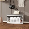 VYNXARIA Modern 2-Tier Shoe Storage Bench with Sliding Barn Doors & Removable Cushion - White - 2 of 4