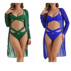 INSPIRE CHIC Women's Criss Cross Adjustable Spaghetti Straps Triangle Bottoms Swimwear Bikini Suits 2 Sets - 1 of 4