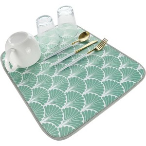 LunaLulinlk Dish Drying Mat for Kitchen Absorbent Microfiber 16"x18" Green Geometric - 1 of 4