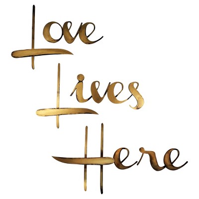 30"x36 Hand Painted 3D Wall Sculpture Love Lives Here Gold - Letter2Word