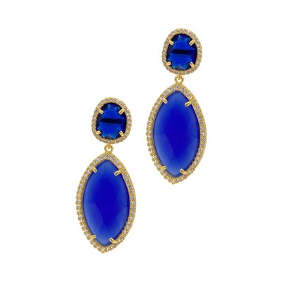 Adornia Tarnish Resistant 14k Gold Plated Blue Drop Marquis Halo Earrings
