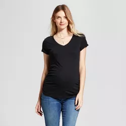 Short Sleeve V-Neck Side Shirred Maternity T-Shirt - Isabel Maternity by Ingrid & Isabel™ Black XXL