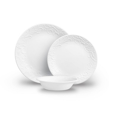 Corelle 18pc Vitrelle Embossed Bella Faenza Dinnerware Set White